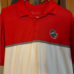 Red and White Under Armour sports polo.